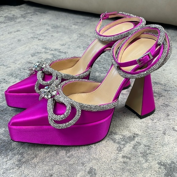 New Mach & Mach Double Bow Platform Crystal Sparkle Pointed Toe Heels Sz 37 - Picture 3 of 17